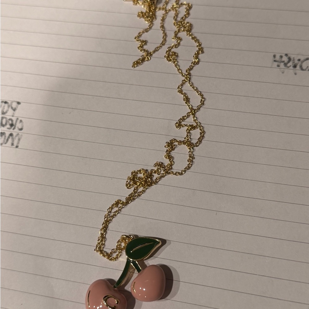 Coach Gold Pink Cherry Pendant Necklace